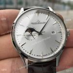 Faux Jaeger-Lecoultre Master Moonphase Watches Silver Dial Leather Strap